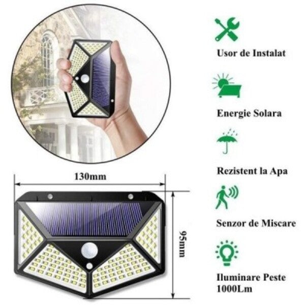 Set Lampi solare cu senzor de miscare, 100 LED