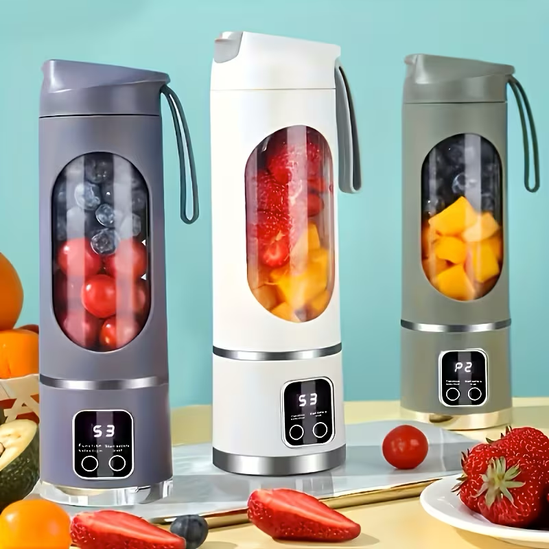 Storcator de fructe portabil, 450ml, 18000 rpm, design cu maner din silicon