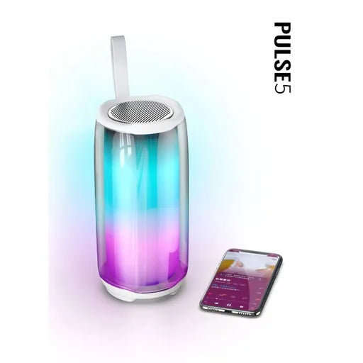 Boxa portabila cu lumini colorate, Bluetooth, PLUSE5, Alb