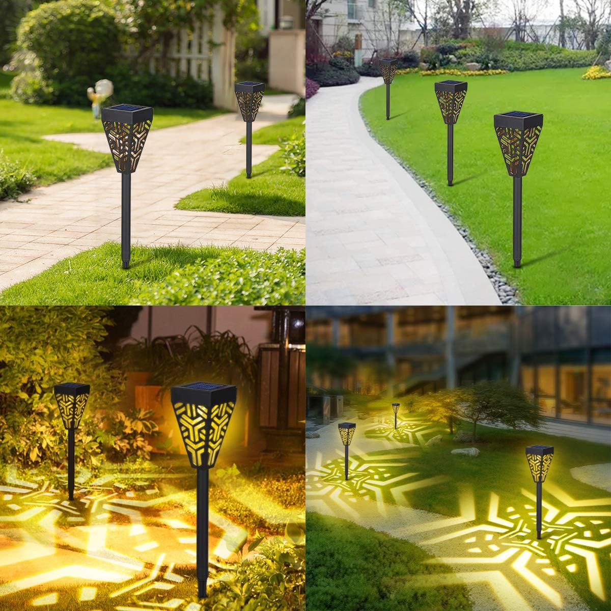Set 6 lampi solare decorative pentru gradina alb cald model triunghi