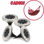 Set 4 Lampi Solare metalice Argintii Disk Lights pentru gradina + Hamac CADOU!