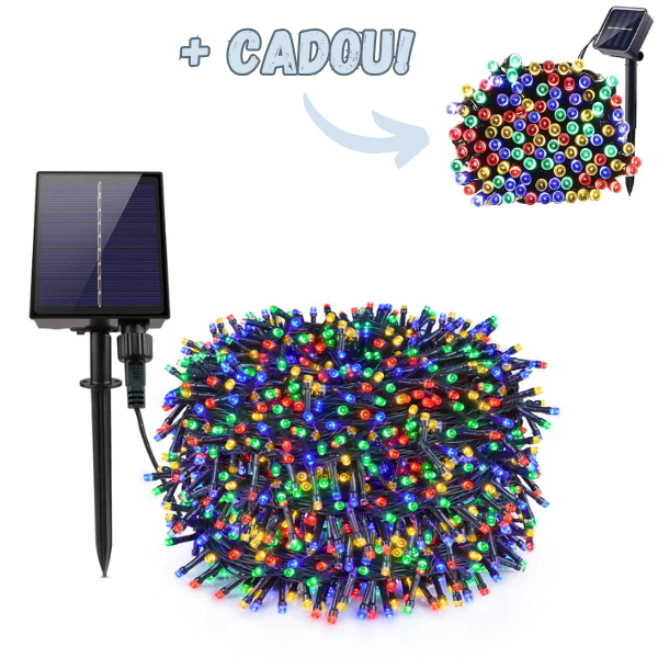 Instalatie cu incarcare solara, 500 LED, 50 metri, Multicolor, 12-14 ore de functionare + Instalatie solara 100 LED, 10 metri CADOU