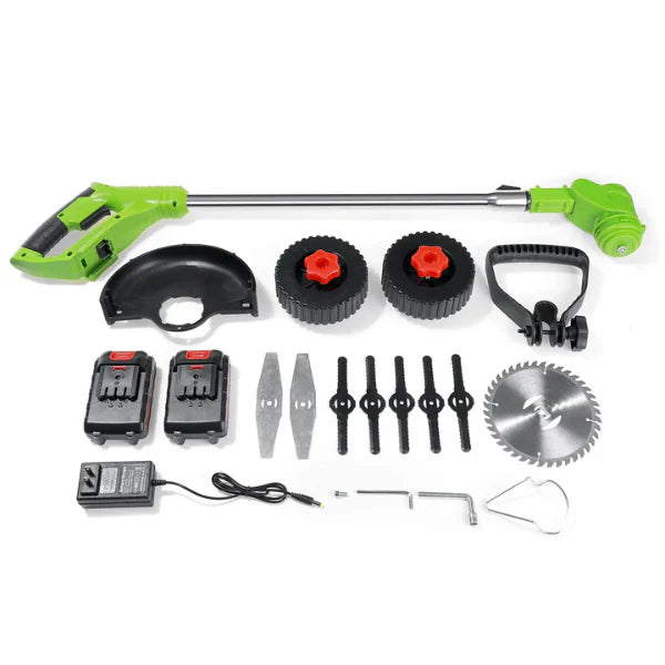 Motocoasa electrica 48V, 4000 mAh, 18000 RPM, cu 2 acumulatori si roti detasabile