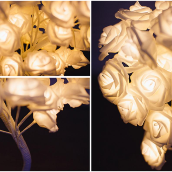 Veioză tip pomișor, cu flori de trandafir, iluminate LED individual, 24 LED-uri