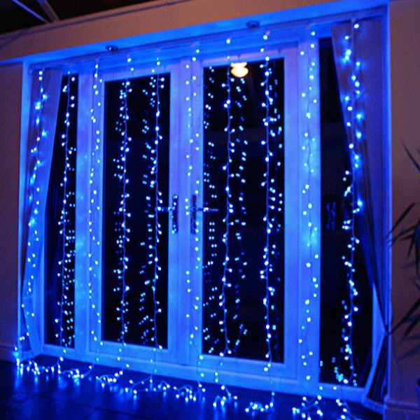 Instalatie 3 x 2.8 M, ploaie de lumini, 8 jocuri, 400 LED, Albastru
