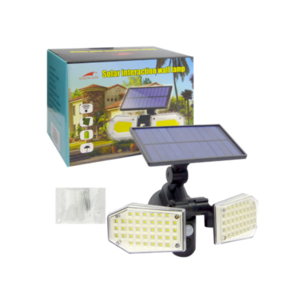 Lampa 78 LED cu panou solar dublu, split de perete, senzor de miscare