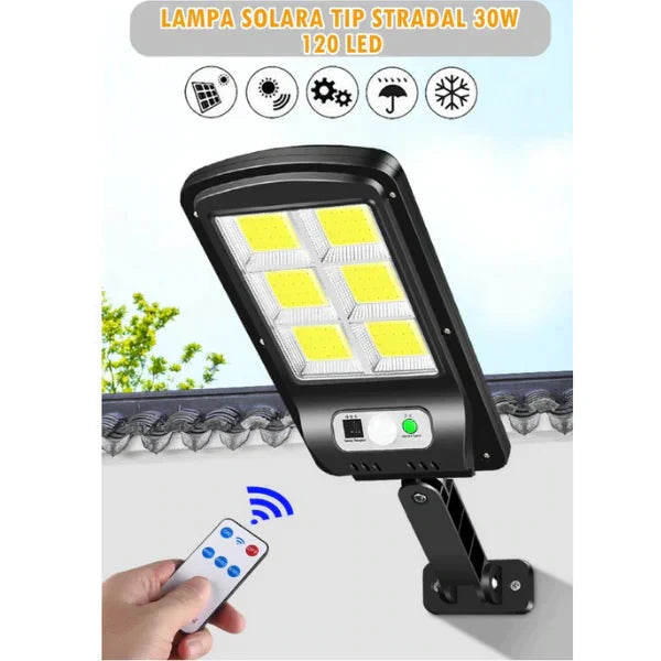Set 4 X Proiector solar 6 celule, 30W, 120 LED, cu senzor de miscare + Lanterna multifuntionala Swat CADOU