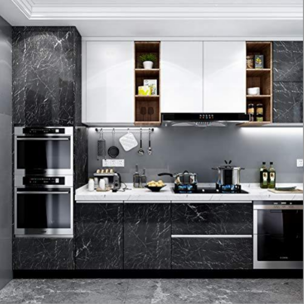 Folie adeziva imitatie marmura neagra, 60 x 300 cm, set 3 bucati