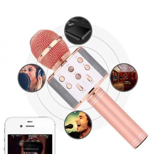 Microfon karaoke fara fir, acumulator incorporat. Compatibil iOS si android, tablete iPad si PC, bluetooth