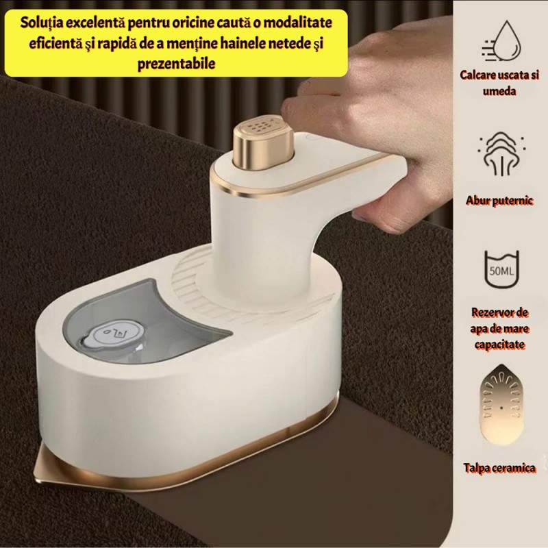 Mini fier de calcat electric cu abur, Portabil, Calcare Verticala Si Orizontala, Pentru Calatorii, Incalzire Rapida, Rezervor De Apa 50ml, Alb