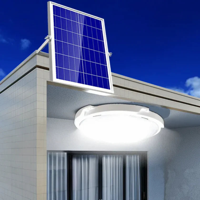 Plafoniera solara 100W Jortan, 108 LED, cu senzor de amurg incorporat si telecomanda + Lampa solara cu 100 LED CADOU