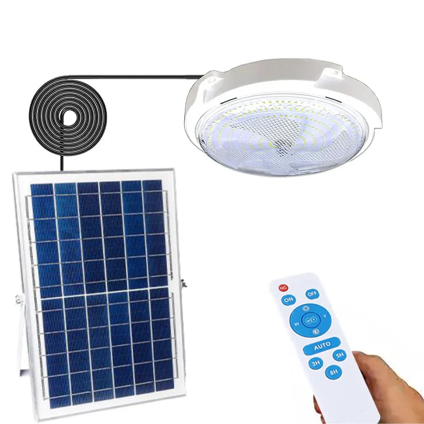 Plafoniera solara 60W Jortan, 74 LED, cu senzor de amurg incorporat si telecomanda + Lampa solara cu 100 LED CADOU