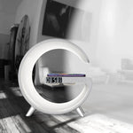 Lampa Moon RGB cu ceas cu alarma, lumina si sunet, difuzor Bluetooth si incarcator rapid wireless