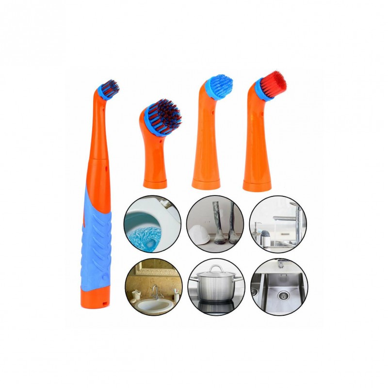 Set Perie Electrica CleanBoost, Universala, 4 Perii Interschimbabile, Cu Diametrul Diferit, Portocaliu/Albastru