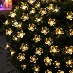Instalatie solara 50 LED, ghirlanda luminoasa cu flori albe