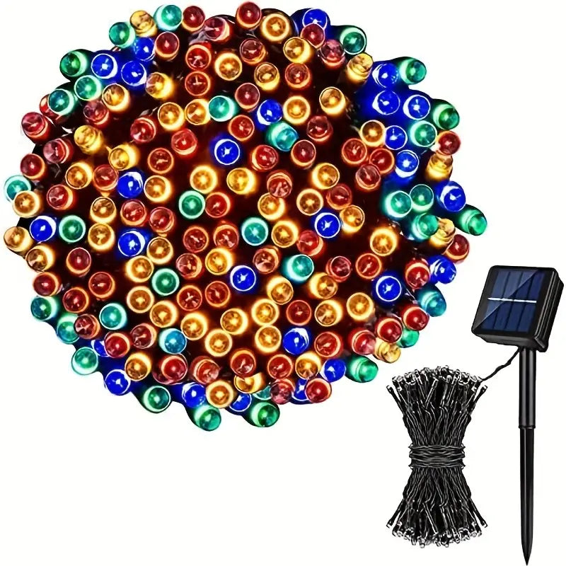 Instalatie cu incarcare solara, 500 LED, 50 metri, Multicolor, 12-14 ore de functionare + Instalatie solara 100 LED, 10 metri CADOU