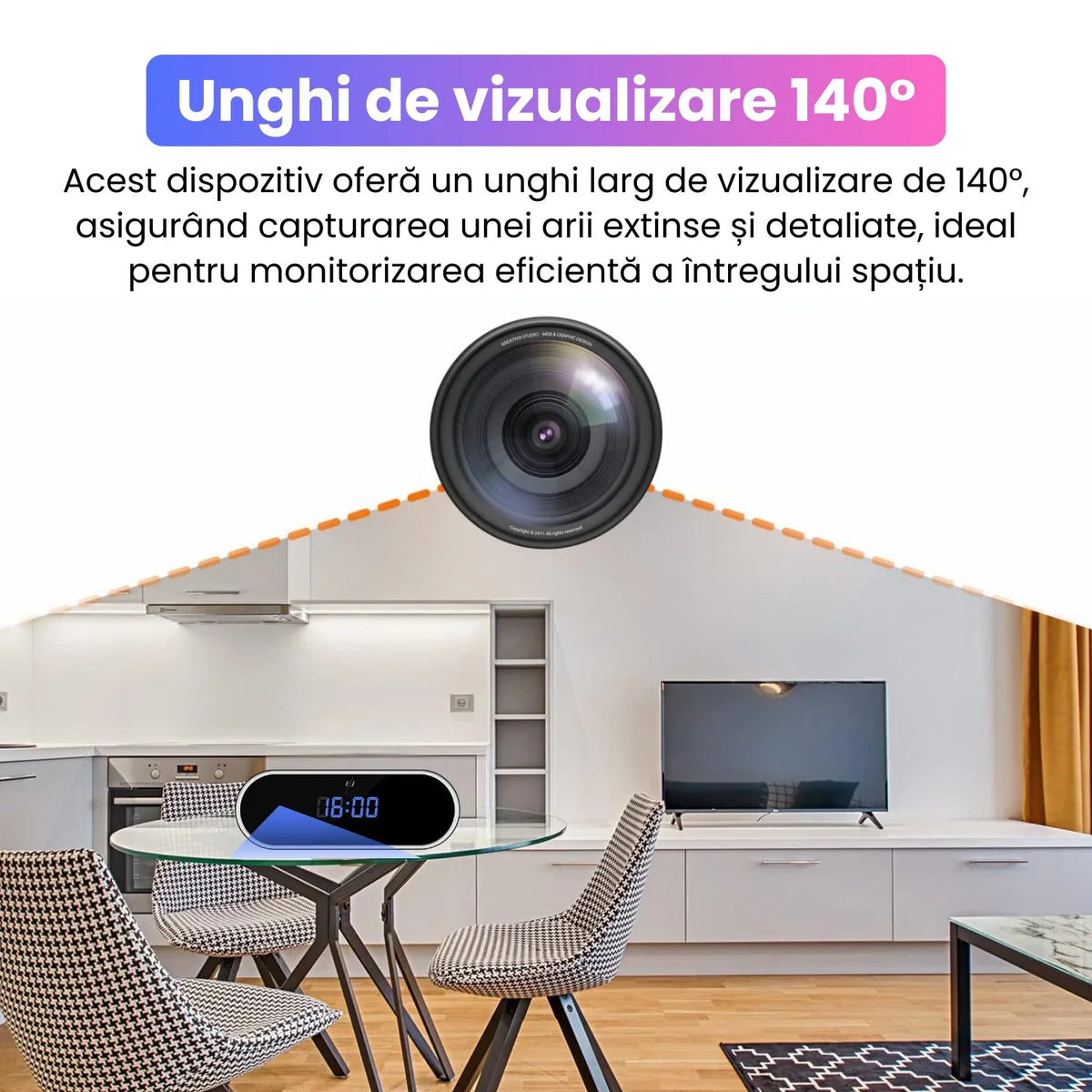 Ceas cu camera ascunsa audio-video, WiFi, HD, night vision + Card 32GB CADOU
