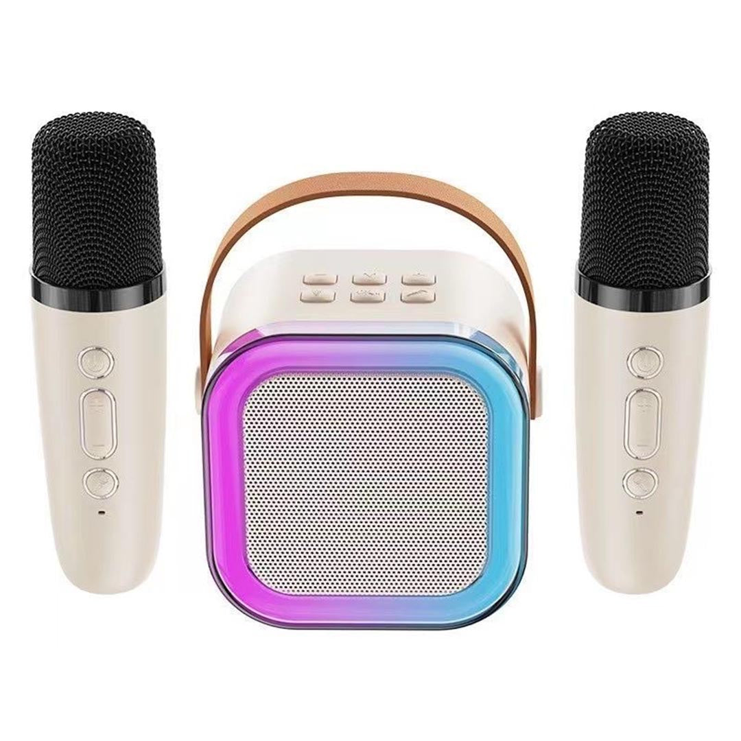 1 + 1 Cadou - Boxa Karaoke Portabila cu 2 Microfoane, Lumini RGB LED, Bluetooth, Sunet de Inalta Calitate, 5 W