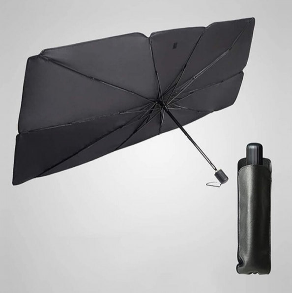 Pachet Parasolar pliabil tip umbrela pentru parbrizul masinii + Placuta numar telefon parcare, pentru parbriz CADOU