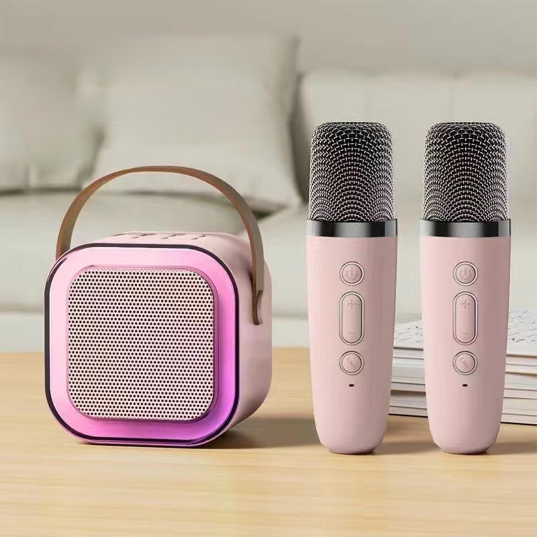 1 + 1 Cadou - Boxa Karaoke Portabila cu 2 Microfoane, Lumini RGB LED, Bluetooth, Sunet de Inalta Calitate, 5 W