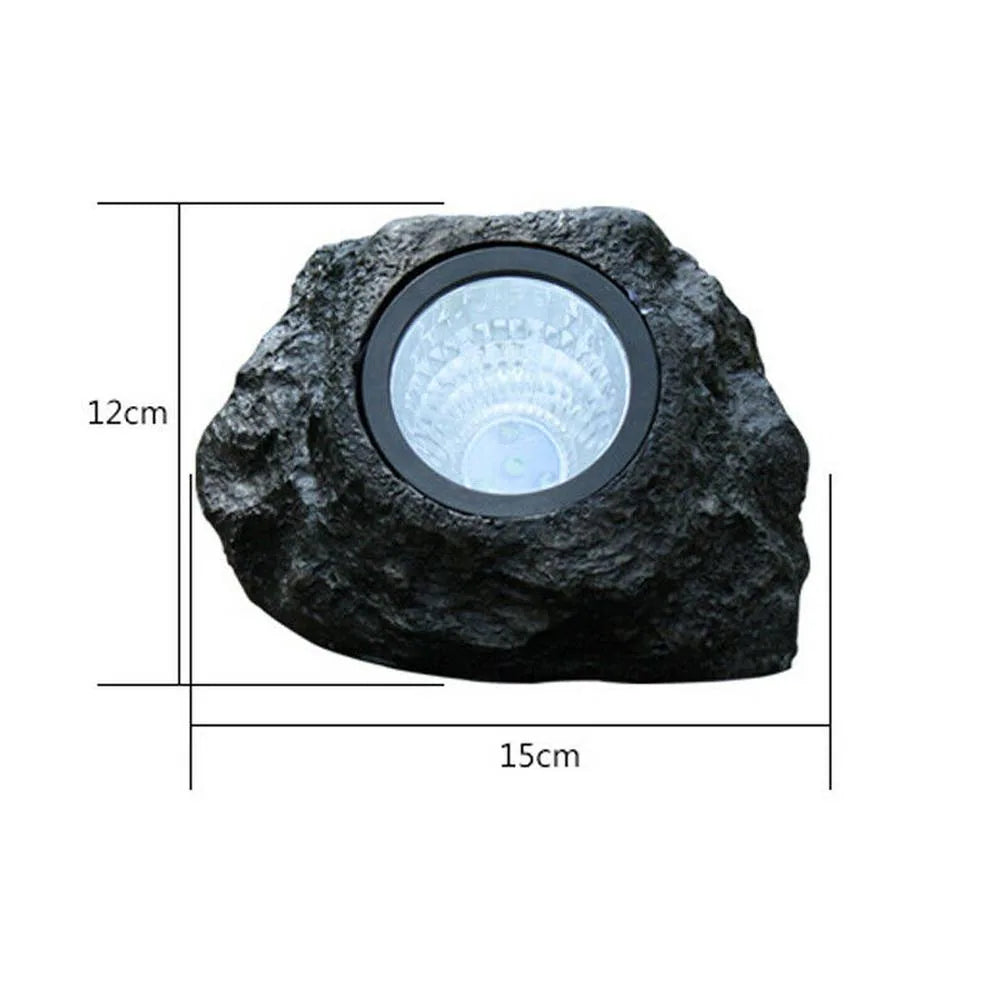 Lampa Solara LED Imitatie Piatra, Lumina Puternica 4 LED-uri Alb Rece, Dimensiuni 15x12x10 cm, Gri