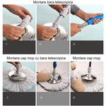 Set Mop Magic Rotativ 360° cu Talpă și Cuvă din Inox, 4 Rezerve Diferite + Perie Rosturi, Covoare Incluse + CADOU SURPRIZA
