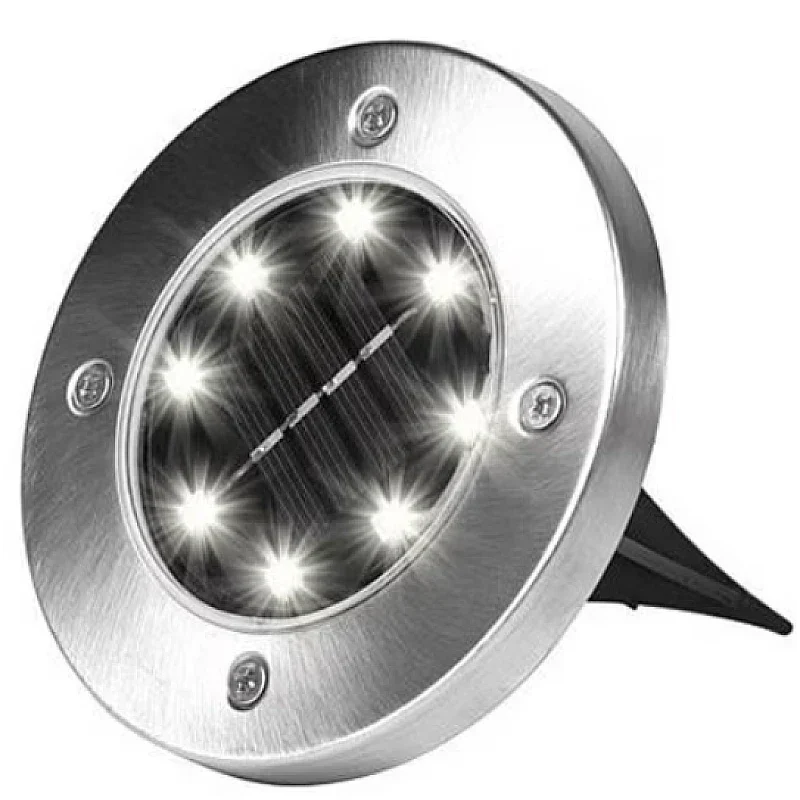 Set 4 Lampi Solare metalice Argintii Disk Lights pentru gradina + Hamac CADOU!