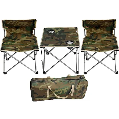 Set Masa cu 2 Scaune Pentru Camping Pliabile Model Army Geanta Inclusa