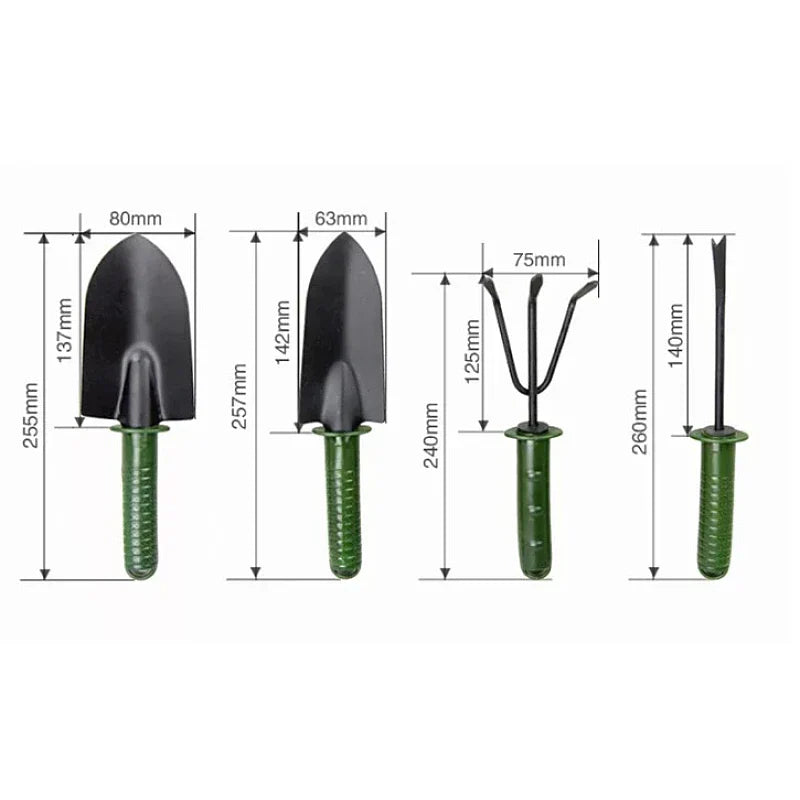 Set 4 unelte pentru gradinarit cu maner verde + manusi de lucru CADOU