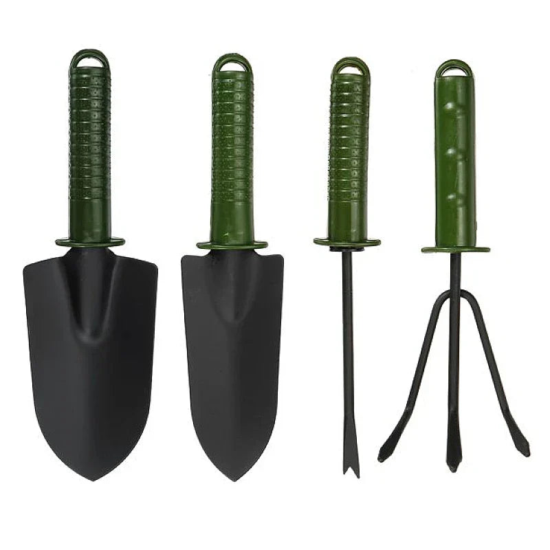 Set 4 unelte pentru gradinarit cu maner verde + manusi de lucru CADOU