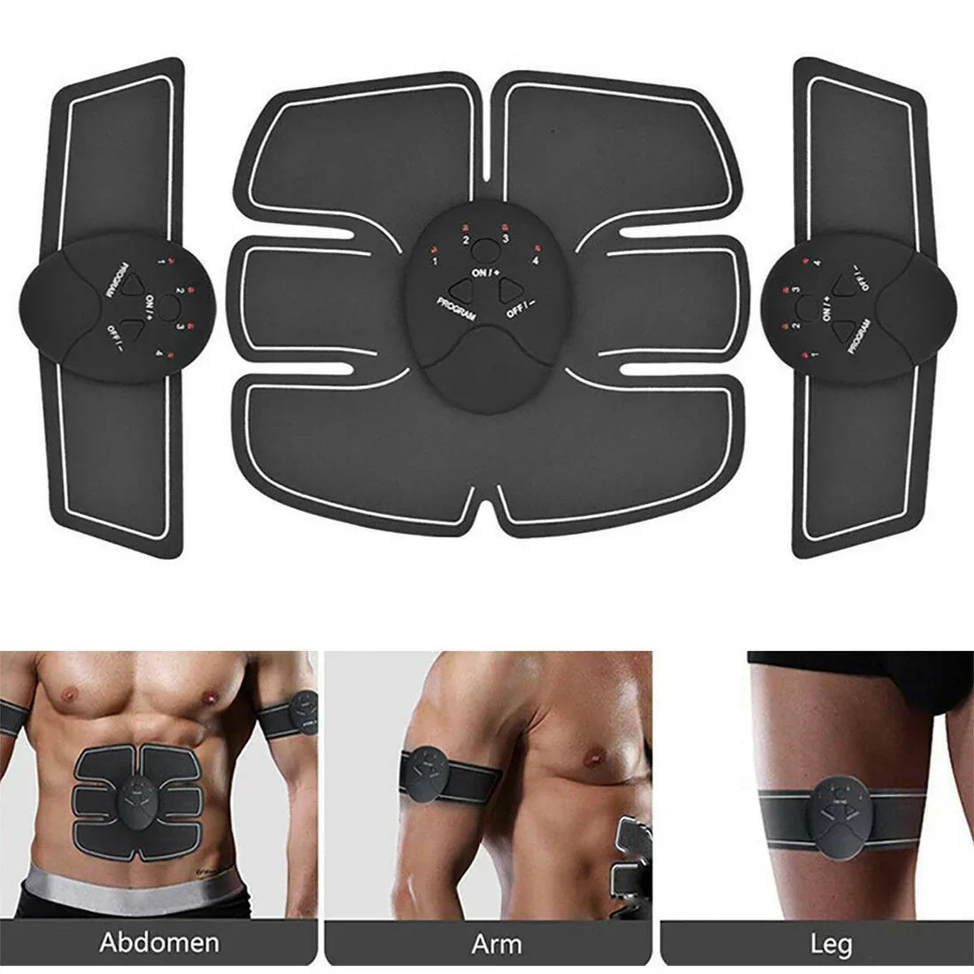 1+1 CADOU Kit Electrostimulator EMS cu 3 piese abdomen, maini, picioare pentru stimularea si cresterea musculaturii