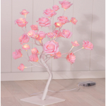 Veioză tip pomișor, cu flori de trandafir, iluminate LED individual, 24 LED-uri