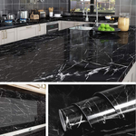 Folie adeziva imitatie marmura neagra, 60 x 300 cm, set 3 bucati