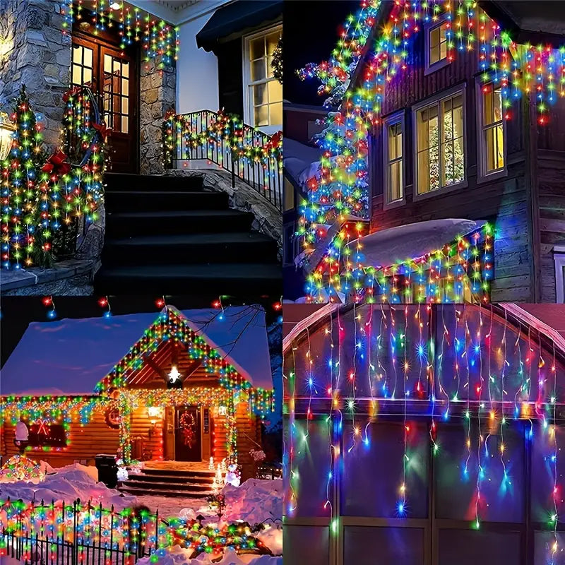 Instalatie cu incarcare solara 12 metri franjuri ,300 led diverse culori