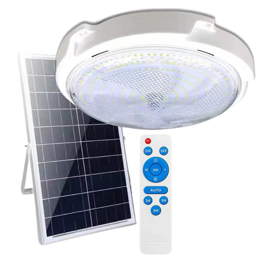 Plafoniera solara 60W Jortan, 74 LED, cu senzor de amurg incorporat si telecomanda + Lampa solara cu 100 LED CADOU