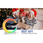 Lampa Moon RGB cu ceas cu alarma, lumina si sunet, difuzor Bluetooth si incarcator rapid wireless