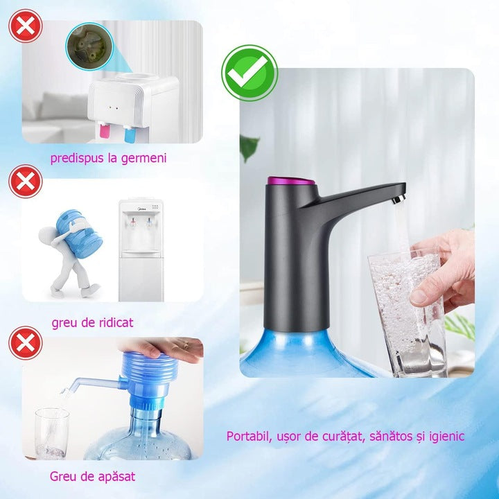 Pompa electrica pentru bidon, dispenser de apa, reincarcabil, 3 l/min, 1200 mAh, 4W, Negru