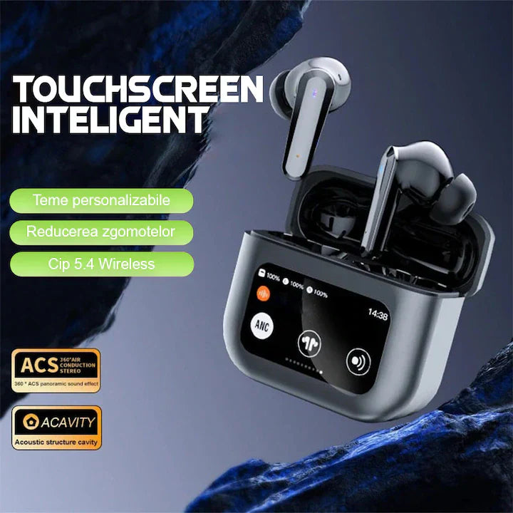 Casti wireless, ZeeTech cu reducere activa a zgomotului, ecran tactil, Negru