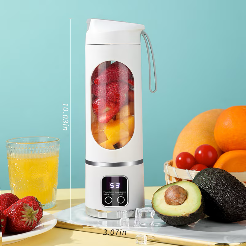 Storcator de fructe portabil, 450ml, 18000 rpm, design cu maner din silicon