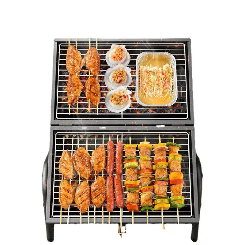 Gratar portabil pe carbuni, 2 zone de gatit, 38 cm