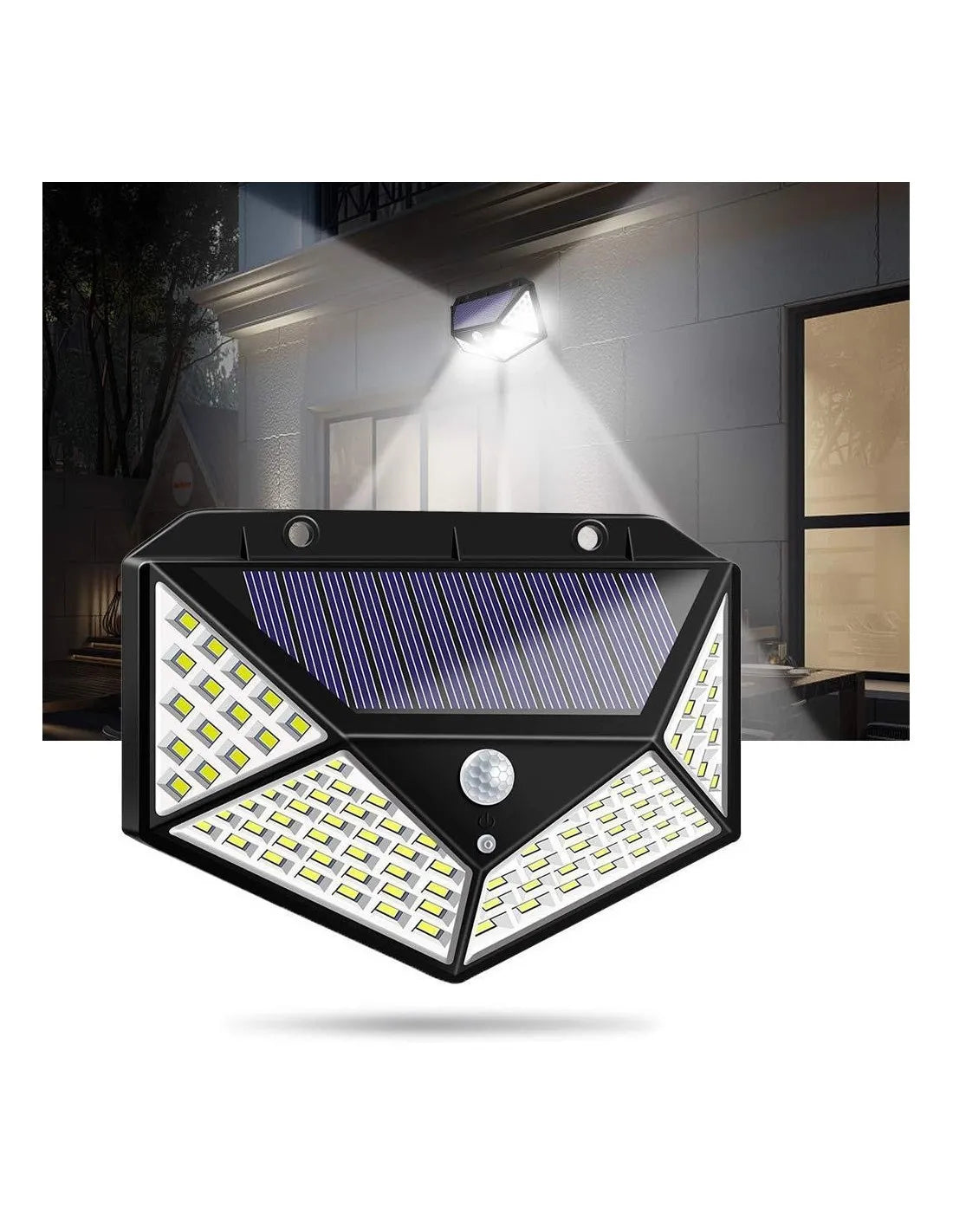 Pachet 5+5 CADOU Lampa 100 LED cu panou solar, senzor de miscare