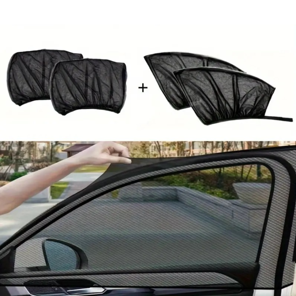 Set 4 Parasolare auto, termoizolante, protectie UV, Negru + Suport numar de telefon CADOU